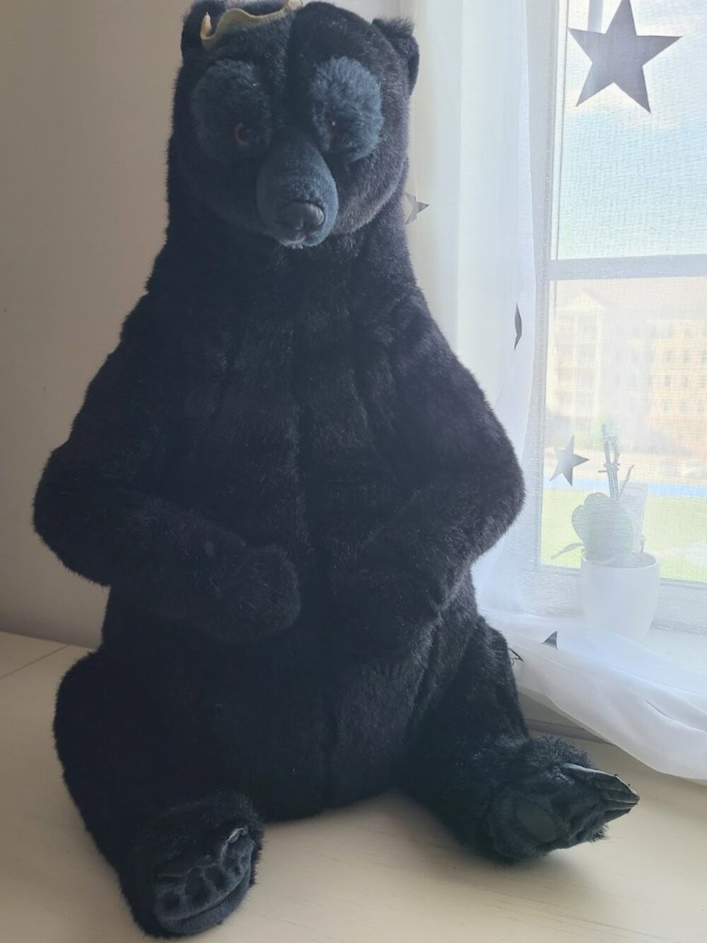 Disney Store Brave Queen Elinor Bear Jointed Legs Black Plush w/ Crown 25” Jumbo